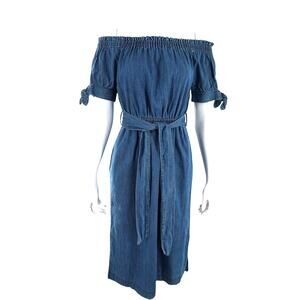 J Crew Cotton Denim Off Shoulder Dress